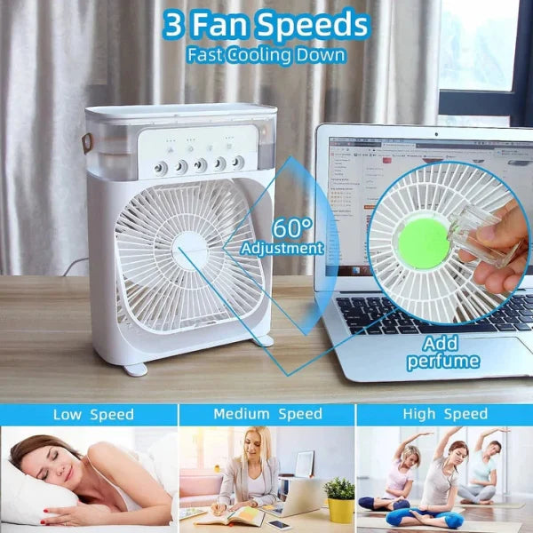 10 Inches | Large Size USB Electric Fan With Led Night Light, Fine Mist FunctionWater, And Humidifier
